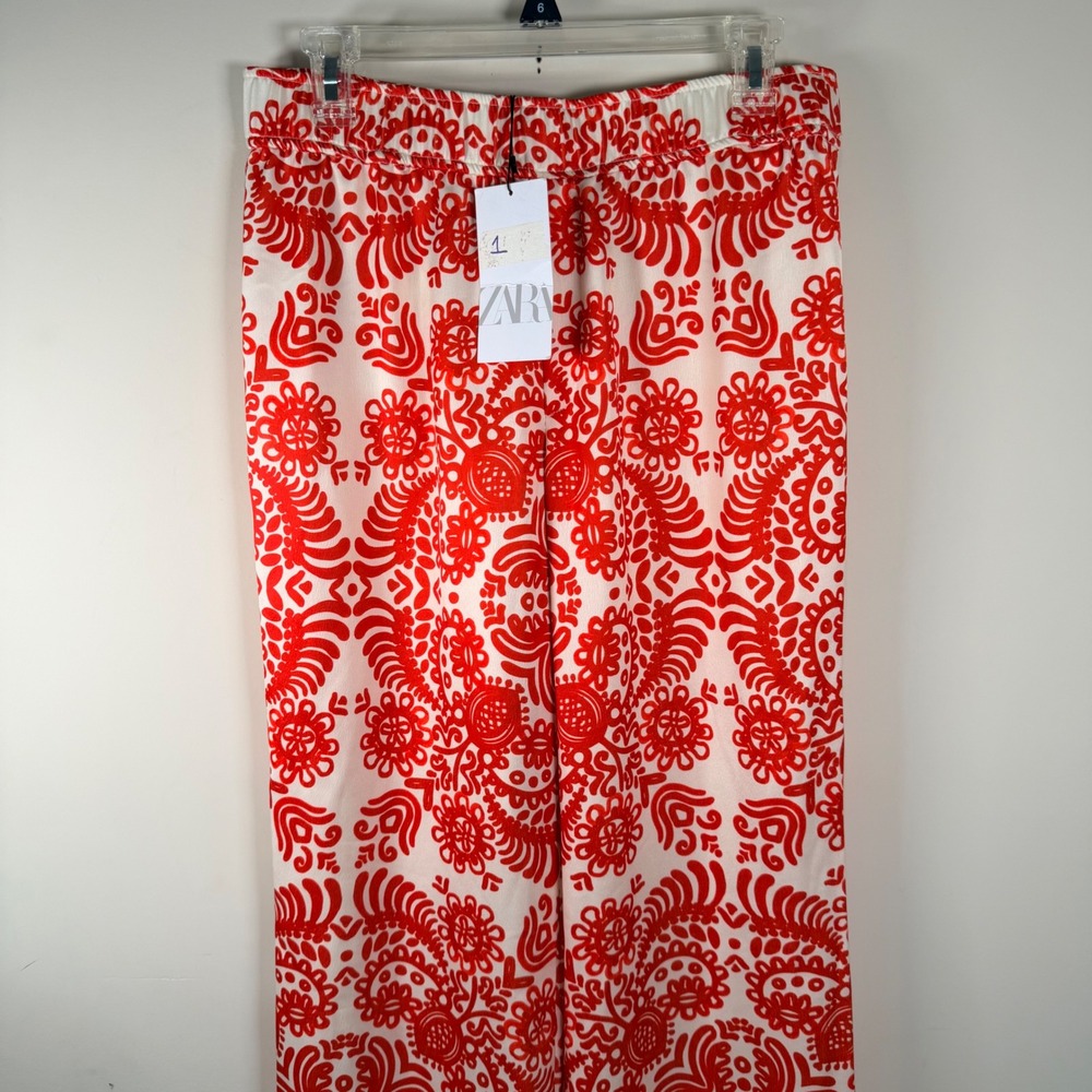 Zara Womens Boho Artsy Printed Wide Leg Pants High Rise Elastic Waist L Resort - Picture 3 of 7